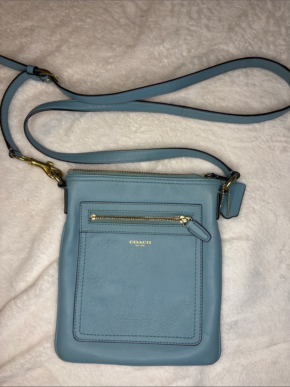 Coach Light Blue Leather Crossbody Bag with Gold Hardware